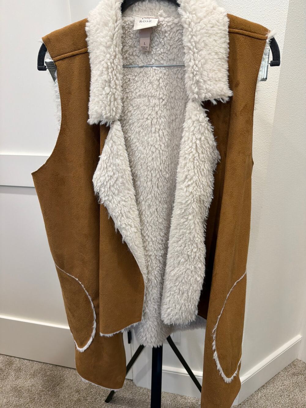 Knox Rose Faux Suede Sherpa Vest Brown Size Large